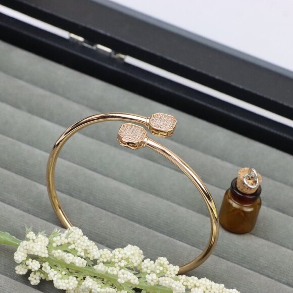 Rose Gold Plated Adjustable Bangle with Octagon Crystal Ends, XPBL0417 - Picture 10 of 13